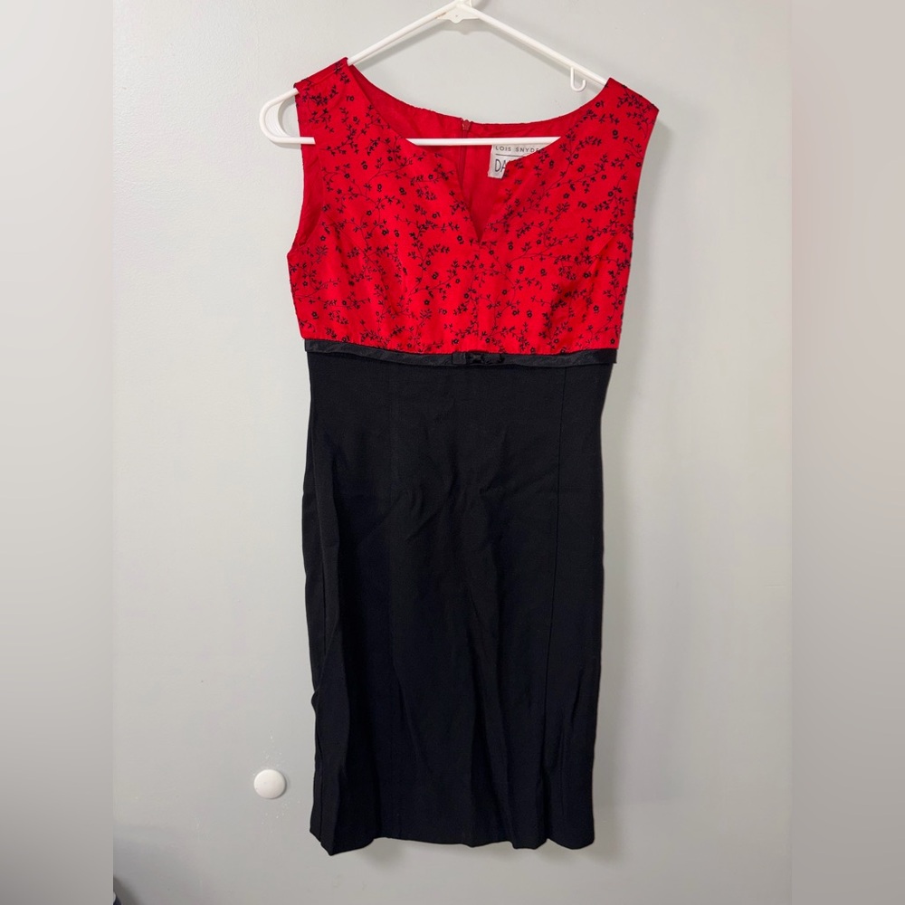 Dani Max Lois Snyder Red Black Sleeveless Floral Vtg Dress Chic Career Work Sz 6